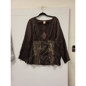 Liberty Blues Womens Plus 18W/20W Brown Long Sleeve Blouse Embellished Top